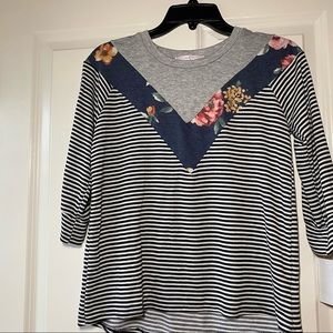 Moa Moa girls striped floral 3/4 length sleeve top size large NWT